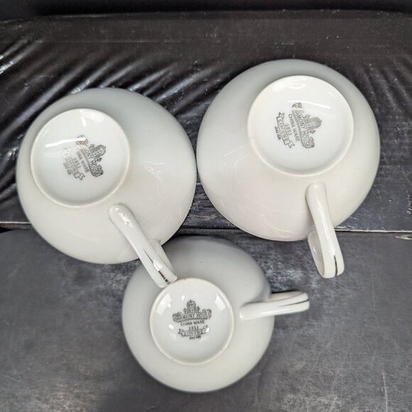 Harmony House China Ware 3853 Simone White Flat Tea Cup Silver Trim Set of 3 - Picture 9 of 10